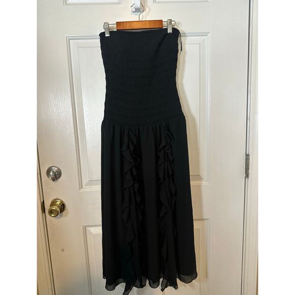 Wilfred Dress Women's Size S Black Strapless Smocked Ruffle Trim A-Line Midi - Picture 5 of 9